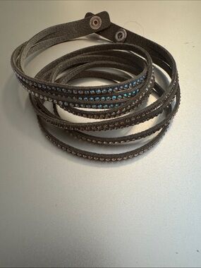 Touchstone Crystal Suede Wrap Bracelet with Iridescent Studs - Brown